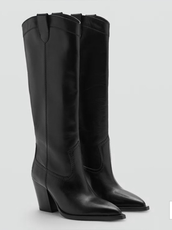 Mango Shoes - Mango Black Leather Knee-High Women’s cowboy Boots NWT 1114